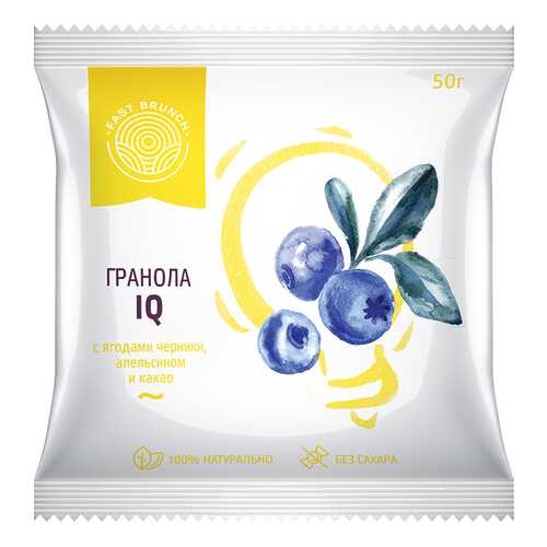 Гранола Fastbrunch IQ с ягодами черники, апельсином и какао 3 саше в Глобус
