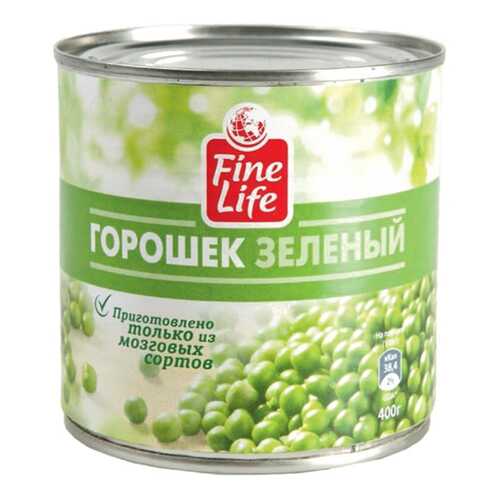 Горошек Fine Life зеленый из мозговых сортов 425 г в Глобус