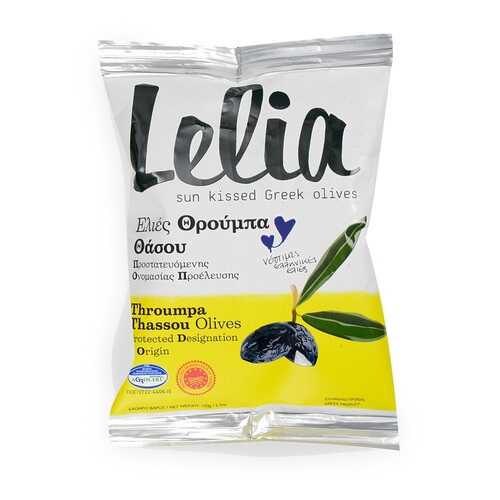 Оливки Lelia Трубес с косточкой чёрные 150г сашет Греция в Глобус