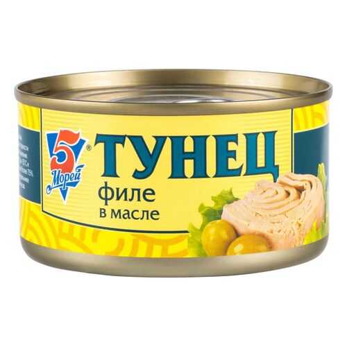 Тунец филе 5 Морей в масле 185 г в Глобус