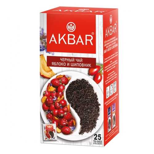 Чай Akbar Яблоко и Шиповник, черный с добавками, 25 сашетов в Глобус