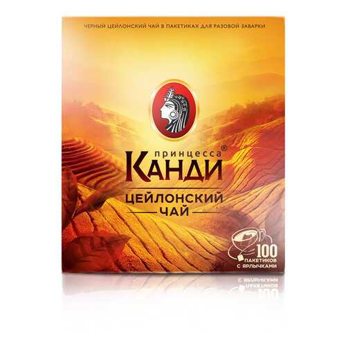 Чай черный Принцесса Канди Цейлонский 100 пакетиков с ярлыком в Глобус