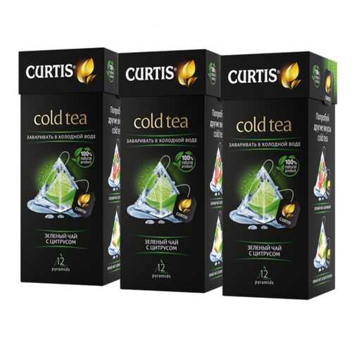 Чай Curtis Cold Tea, зелёный с цитрусом, 12 пирамидок х 3 упаковки в Глобус