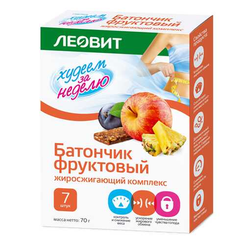 Батончик фруктовый Леовит худеем за неделю жиросжигающий комплекс 10 г 7 штук в Глобус