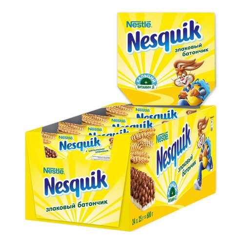 Злаковый батончик Nesquik с шоколадом 24 штуки по 25 г в Глобус