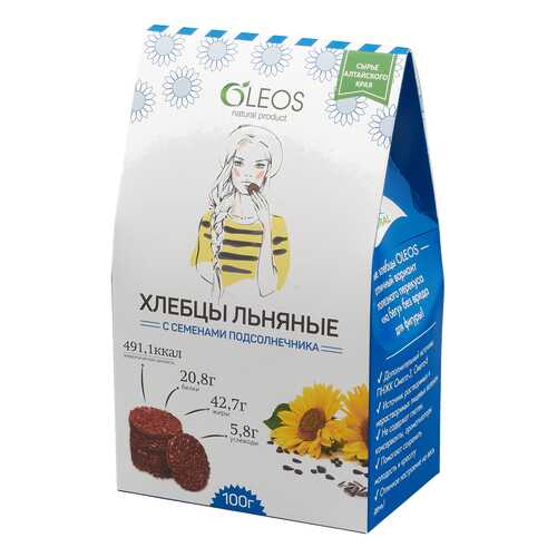 Хлебцы льняные Oleos с семенами подсолнечника 100 г в Глобус