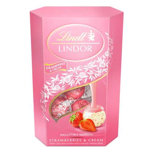 Конфеты Lindt lindor из белого шоколада с клубникой и сливками 200 г в Глобус