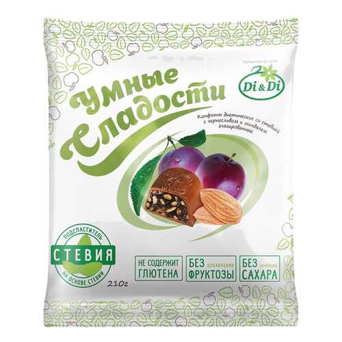 Конфеты со стевией Умные сладости с черносливом и миндалем глазированные 210 г в Глобус