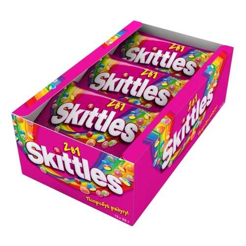Освежающие конфеты Skittles 2в1 38 г 12 штук в Глобус