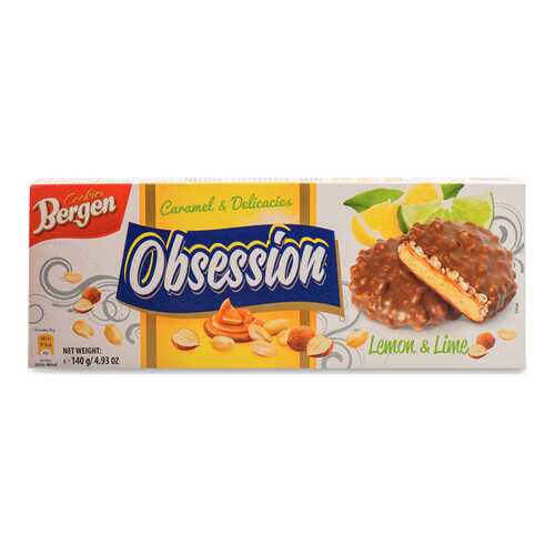 Печенье Bergen Obsession лимонное с карамелью, сухофруктами и орехами в шоколаде 140 г в Глобус