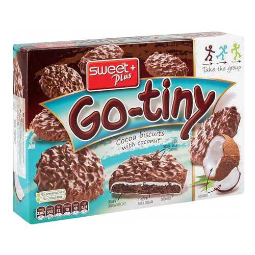 Печенье бисквитное Sweet Plus go-tiny со вкусом шоколада и кокосом 130 г в Глобус