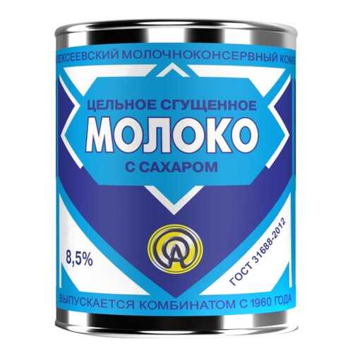 Молоко цельное сгущенное Алексеевское 8.5% с сахаром гост 380 г в Глобус