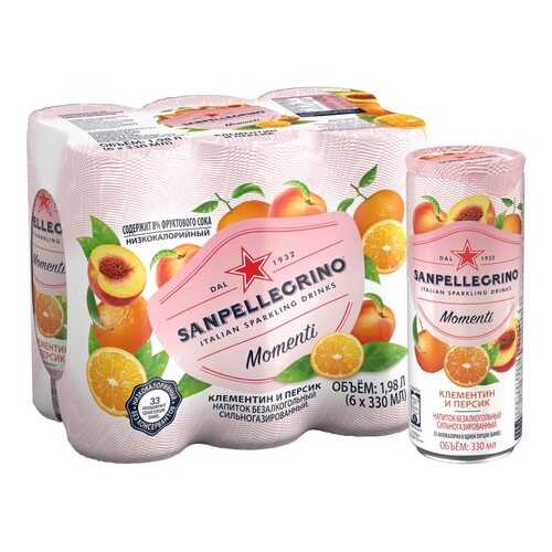 Газированный напиток Sanpellegrino Momenti с соком мандарин и персик 6 шт по 0.33 мл в Глобус